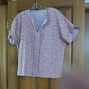 Source Unknown Pink Floral Button Down Shirt PTP 23 inches